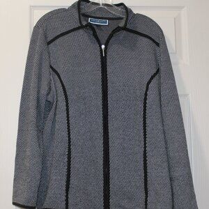 Karen Scott Sport Sweater Zips Soft Herringbone, Contoured Piping Size XL